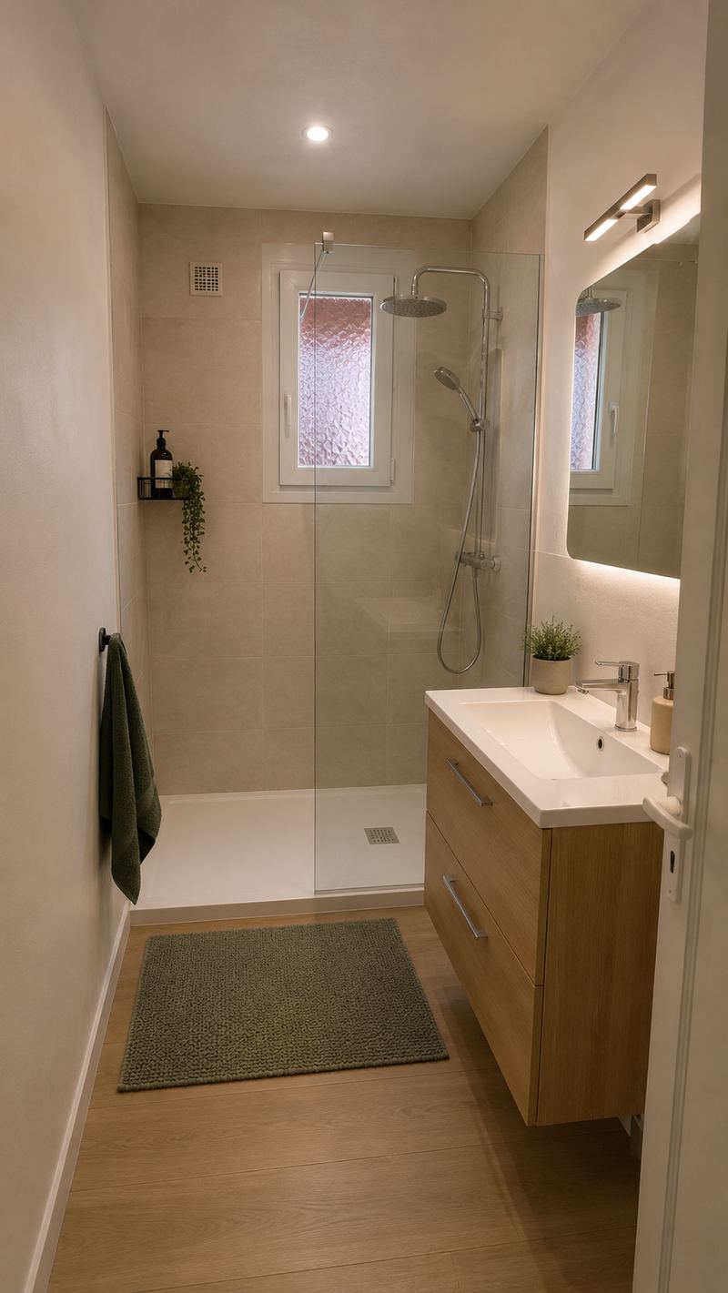 Appartement 65 m², salle de bain, projection 3D