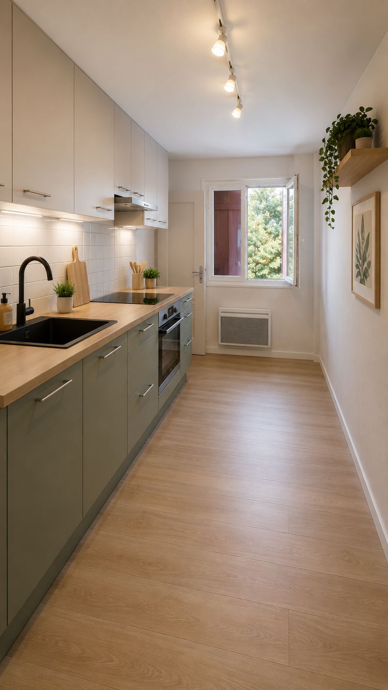 Appartement 57 m², cuisine, projection 3D